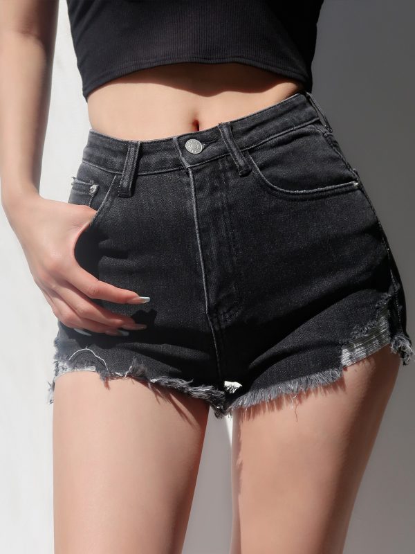 Vintage Ripped Denim Shorts for Women - Sexy Frayed High-Waisted Hot Pants, Slimming & Leg-Lengthening Summer Style