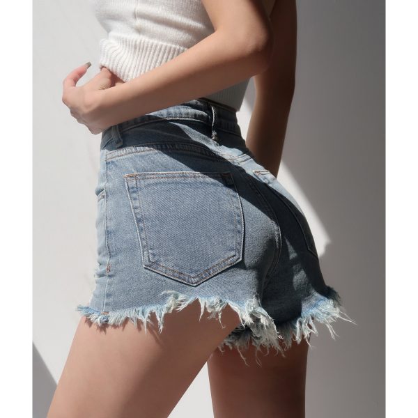 Vintage Ripped Denim Shorts for Women - Sexy Frayed High-Waisted Hot Pants, Slimming & Leg-Lengthening Summer Style