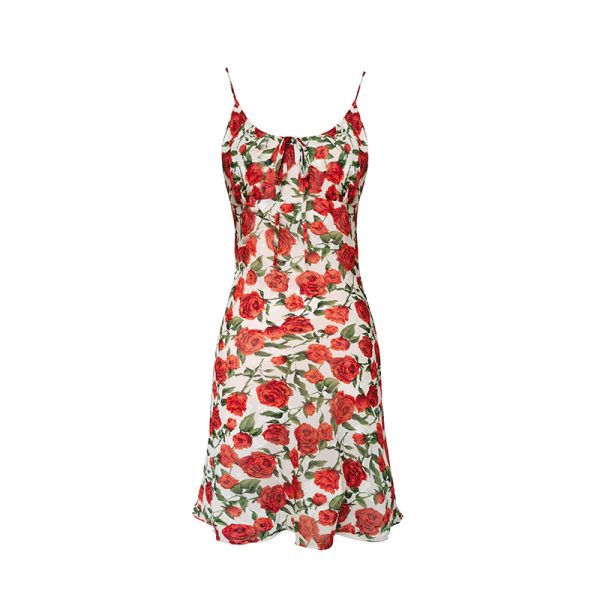 Vintage Rose Floral Print Spaghetti Strap Dress - Backless Mermaid Style, Perfect for Summer & Y2K Fashion Lovers