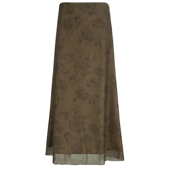 Vintage Rose Print Mesh Midi Skirt for Women, Wabi-Sabi Style, Low Waist, Draped, Retro Aesthetic, Hip-Covering, Long Straight Design