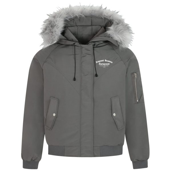 Vintage Slogan Embroidered Hooded Parka with Thick Fur Collar for Men and Women - Warm Cotton Jacket for Couples, Y2K Style