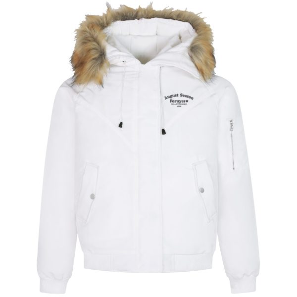 Vintage Slogan Embroidered Hooded Parka with Thick Fur Collar for Men and Women - Warm Cotton Jacket for Couples, Y2K Style