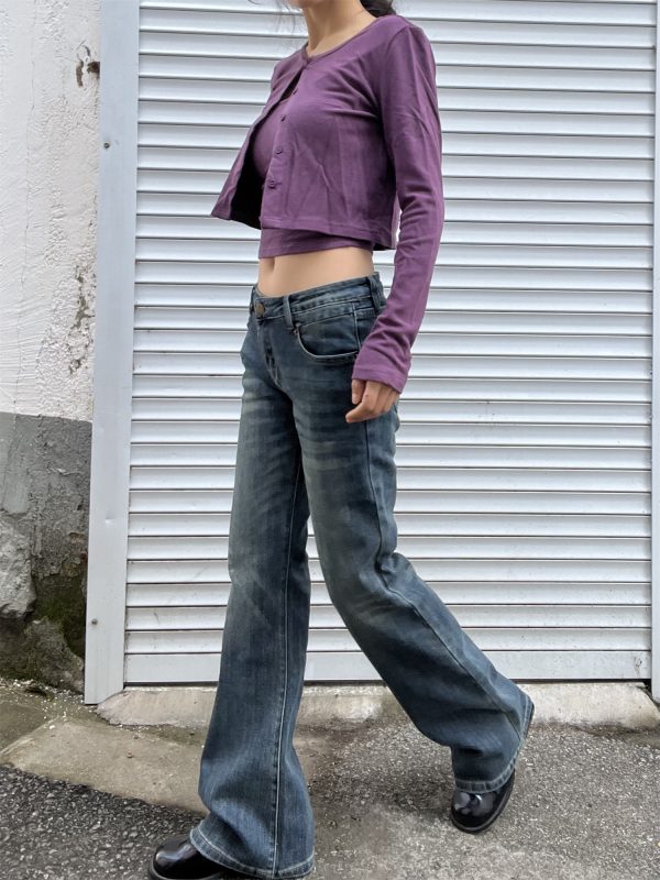 Vintage Textured High-Waisted Flared Jeans for Women - Casual Slimming Heavy-Duty Style, 2025 Trendy Fashion
