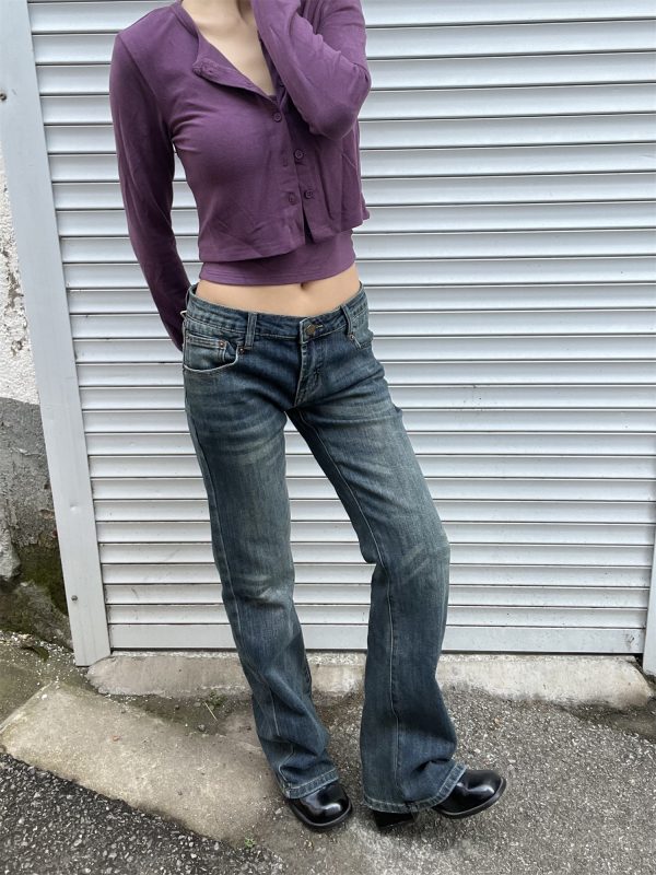 Vintage Textured High-Waisted Flared Jeans for Women - Casual Slimming Heavy-Duty Style, 2025 Trendy Fashion
