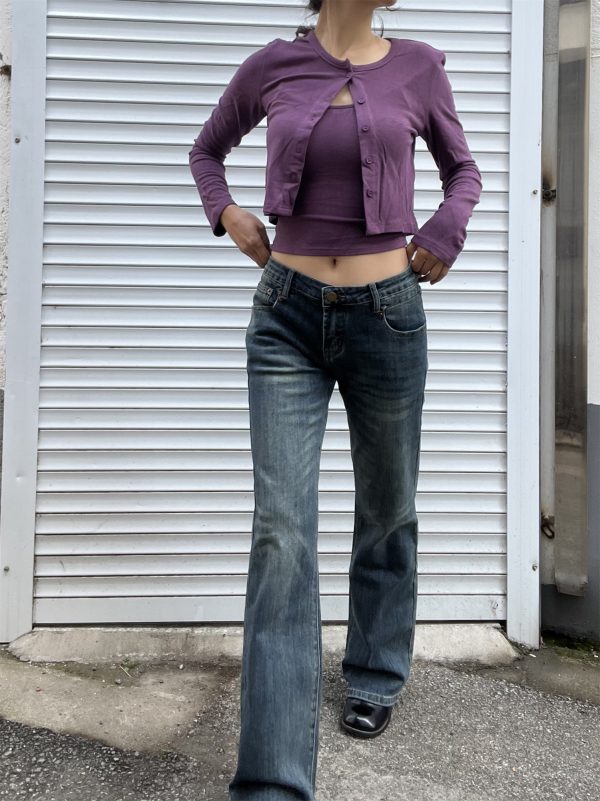Vintage Textured High-Waisted Flared Jeans for Women - Casual Slimming Heavy-Duty Style, 2025 Trendy Fashion