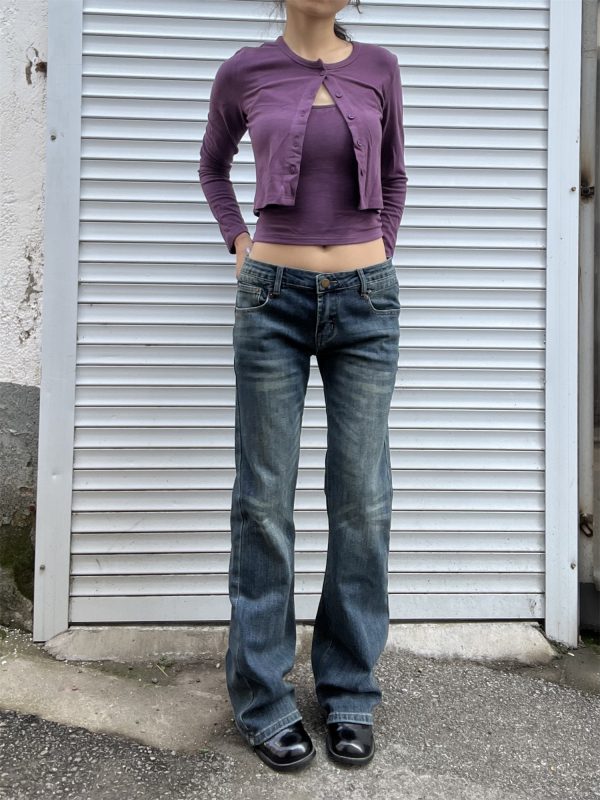 Vintage Textured High-Waisted Flared Jeans for Women - Casual Slimming Heavy-Duty Style, 2025 Trendy Fashion