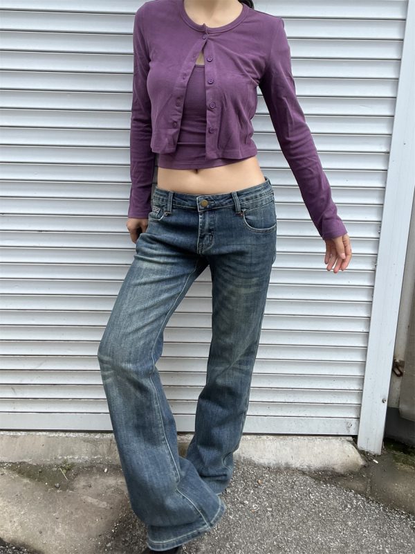 Vintage Textured High-Waisted Flared Jeans for Women - Casual Slimming Heavy-Duty Style, 2025 Trendy Fashion