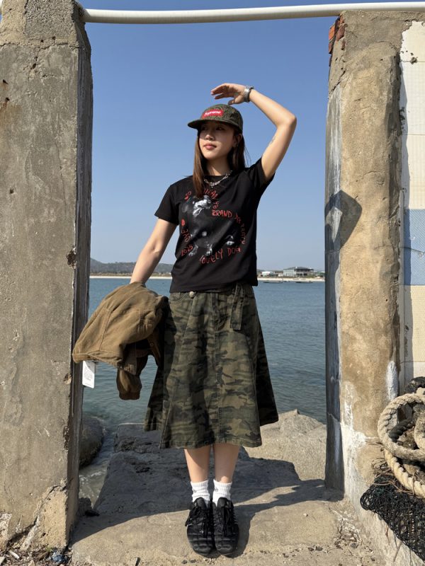 Vintage Washed Camouflage Skirt for Women - Casual American-Style Summer Workwear, Niche Design, Trendy 90s Fashion