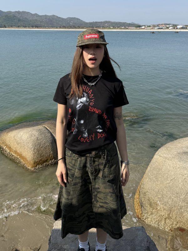 Vintage Washed Camouflage Skirt for Women - Casual American-Style Summer Workwear, Niche Design, Trendy 90s Fashion
