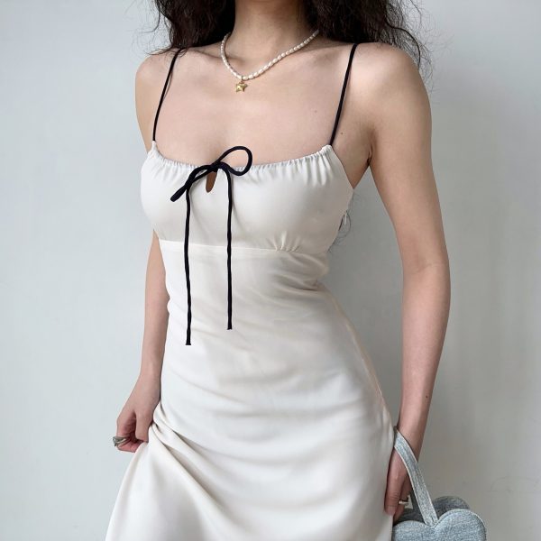 Waist-Defining A-Line Mid-Length Bodycon Slip Dress for Women - European and American Style White Strap Dress
