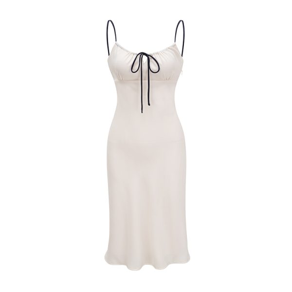 Waist-Defining A-Line Mid-Length Bodycon Slip Dress for Women - European and American Style White Strap Dress