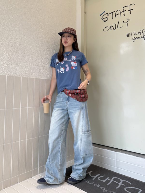 Washed Straight-Leg Wide-Leg Cargo Jeans for Men and Women, Vintage Casual Design with Multiple Pockets, Y2K Style Long Pants