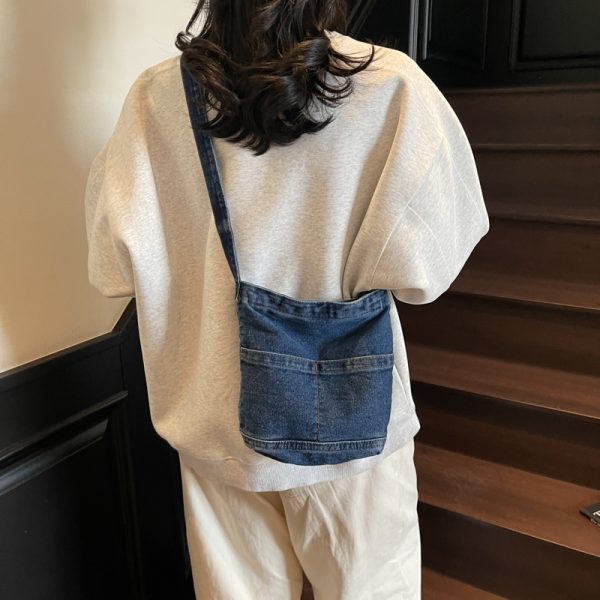 Water-Washed Blue Denim Crossbody Bucket Bag for Women - Casual 2025 Trendy Phone Bag