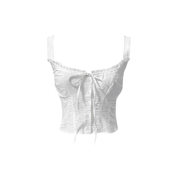 White French Lace Camisole and A-Line Fishtail Skirt Set - Elegant Lace-Up Design, Perfect for 90s Inspired and Y2K Fashion