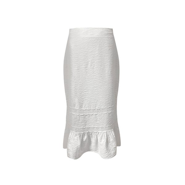 White French Lace Camisole and A-Line Fishtail Skirt Set - Elegant Lace-Up Design, Perfect for 90s Inspired and Y2K Fashion