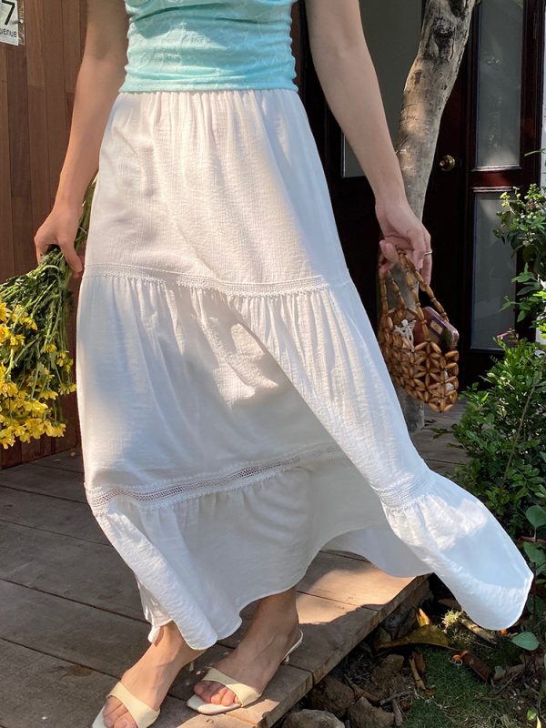 White High-Waisted French-Style Vacation Skirt - Itchy Texture Cake Skirt for Summer, Trendy and Chic