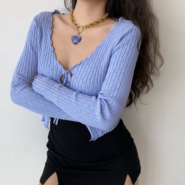 White Knitted Hollow Out Cardigan Coat for Women - Sexy Ruffled Edge Design, European American Style, Perfect for Autumn Winter Fashion