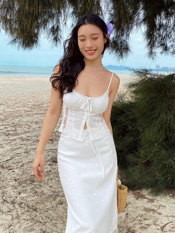 White Lace Dress Set - Sexy Vintage French Camisole & Skirt - 90s Inspired Fashion - Perfect for Summer & Special Occasions