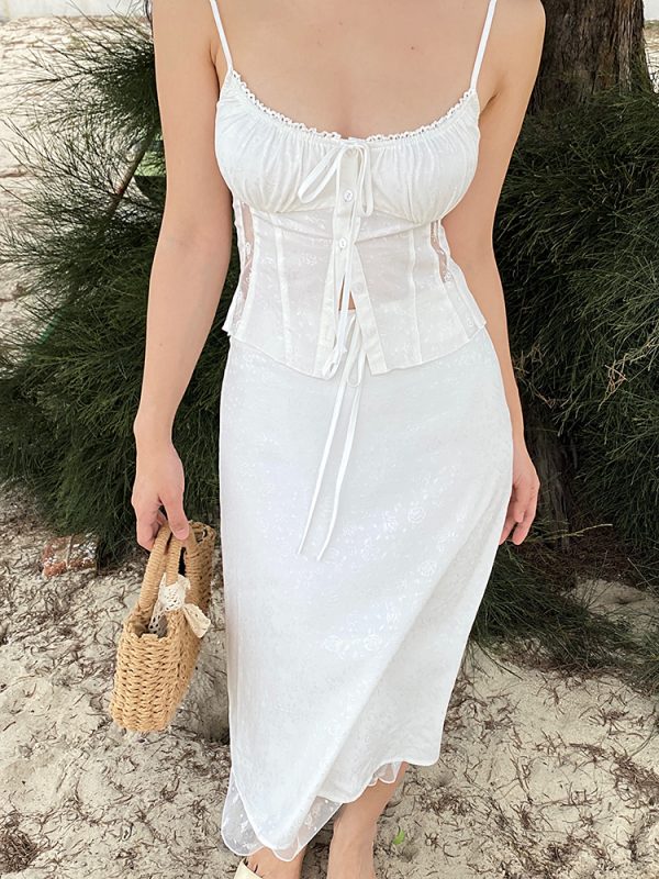 White Lace Dress Set - Sexy Vintage French Camisole & Skirt - 90s Inspired Fashion - Perfect for Summer & Special Occasions