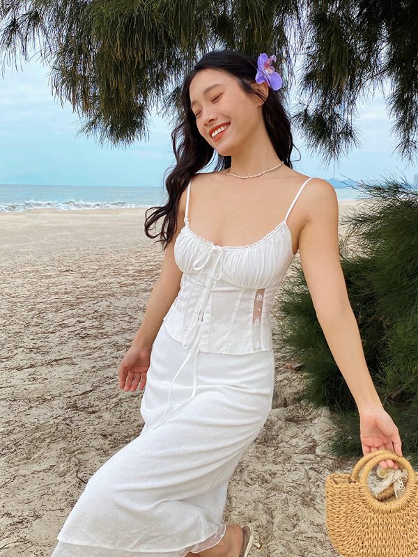 White Lace Dress Set - Sexy Vintage French Camisole & Skirt - 90s Inspired Fashion - Perfect for Summer & Special Occasions