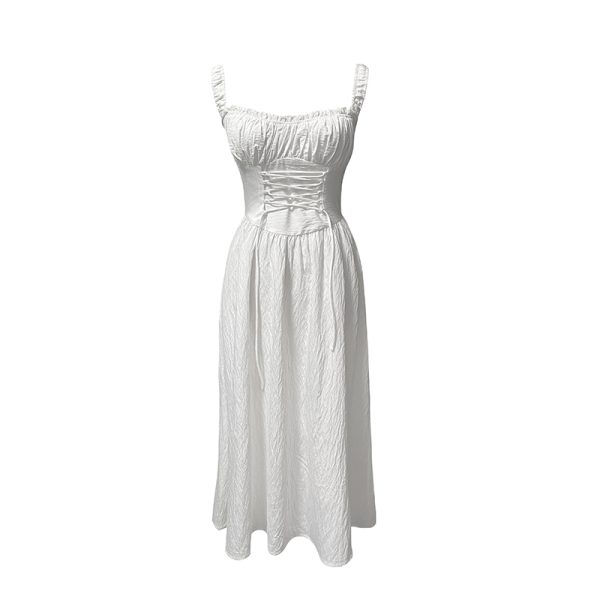 White Retro French Camisole Dress - Julie Series Mid-Length Skirt with Pure Desire Design, Y2K Style