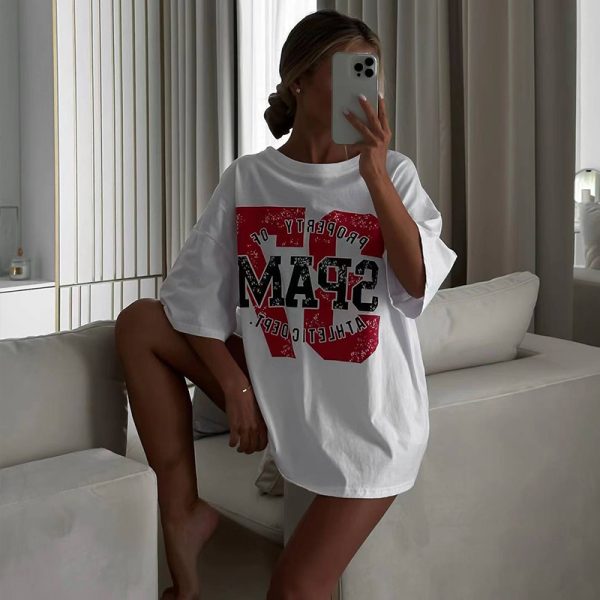 White Retro Short Sleeve T-Shirt for Women - American Style Loose Half-Sleeve Top for Summer - Trendy High Street Fashion