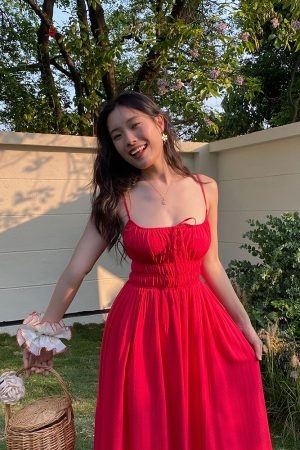 White Spaghetti Strap A-Line Dress with Long Skirt â€“ Sexy Vacation Style, Trendy French Design, Perfect for Summer Events