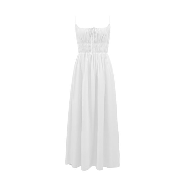 White Spaghetti Strap A-Line Dress with Long Skirt â€“ Sexy Vacation Style, Trendy French Design, Perfect for Summer Events