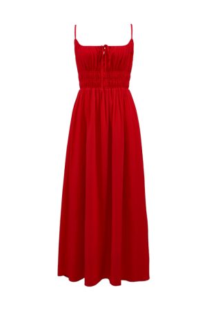 White Spaghetti Strap A-Line Dress with Long Skirt â€“ Sexy Vacation Style, Trendy French Design, Perfect for Summer Events