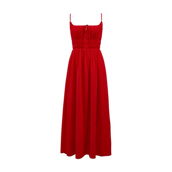 White Spaghetti Strap A-Line Dress with Long Skirt â€“ Sexy Vacation Style, Trendy French Design, Perfect for Summer Events
