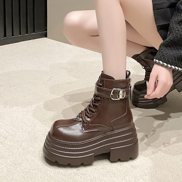 Women's 10cm Martin Boots - Plush Slim Short Thick-Soled Height-Increasing Autumn Winter 2024 Style for Petite Fashion
