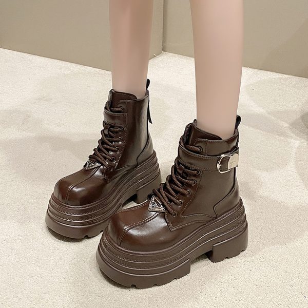 Women's 10cm Martin Boots - Plush Slim Short Thick-Soled Height-Increasing Autumn Winter 2024 Style for Petite Fashion