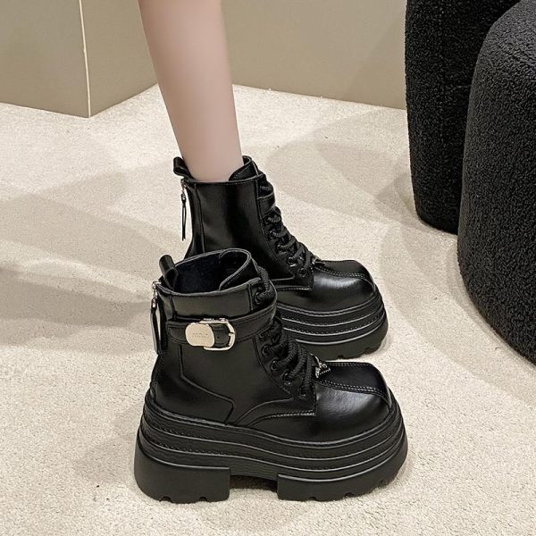 Women's 10cm Martin Boots - Plush Slim Short Thick-Soled Height-Increasing Autumn Winter 2024 Style for Petite Fashion
