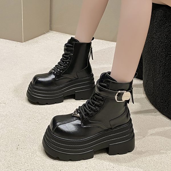 Women's 10cm Martin Boots - Plush Slim Short Thick-Soled Height-Increasing Autumn Winter 2024 Style for Petite Fashion