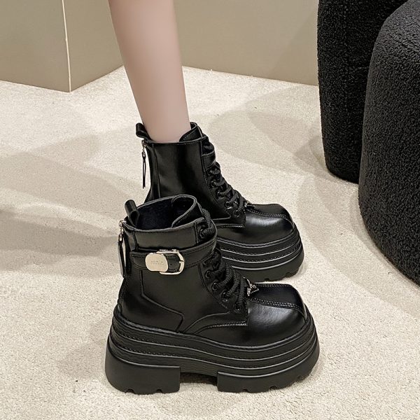 Women's 10cm Martin Boots - Plush Slim Short Thick-Soled Height-Increasing Autumn Winter 2024 Style for Petite Fashion