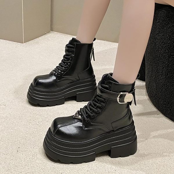Women's 10cm Martin Boots - Plush Slim Short Thick-Soled Height-Increasing Autumn Winter 2024 Style for Petite Fashion
