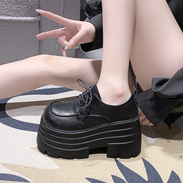 Women's 10cm Thick-Soled British Style Leather Loafers - 2025 Casual Platform Shoes for Petite Height Increase