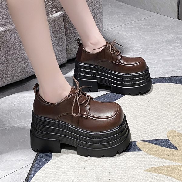 Women's 10cm Thick-Soled British Style Leather Loafers - 2025 Casual Platform Shoes for Petite Height Increase