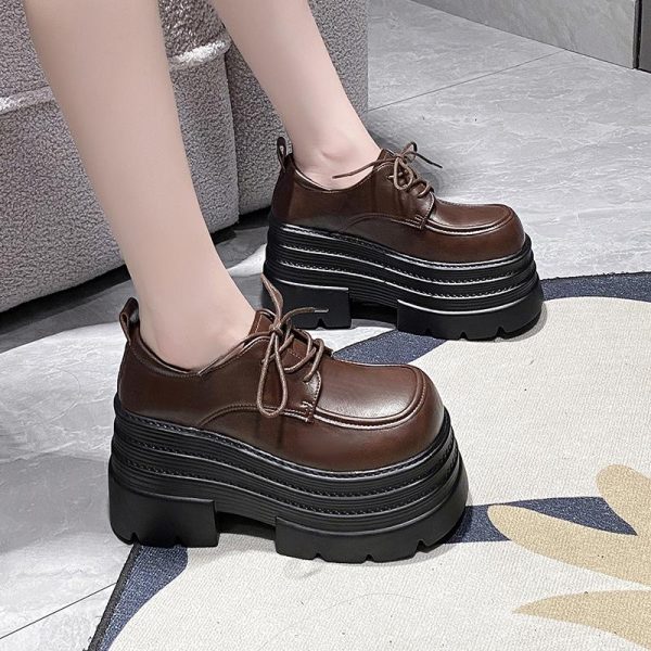 Women's 10cm Thick-Soled British Style Leather Loafers - 2025 Casual Platform Shoes for Petite Height Increase