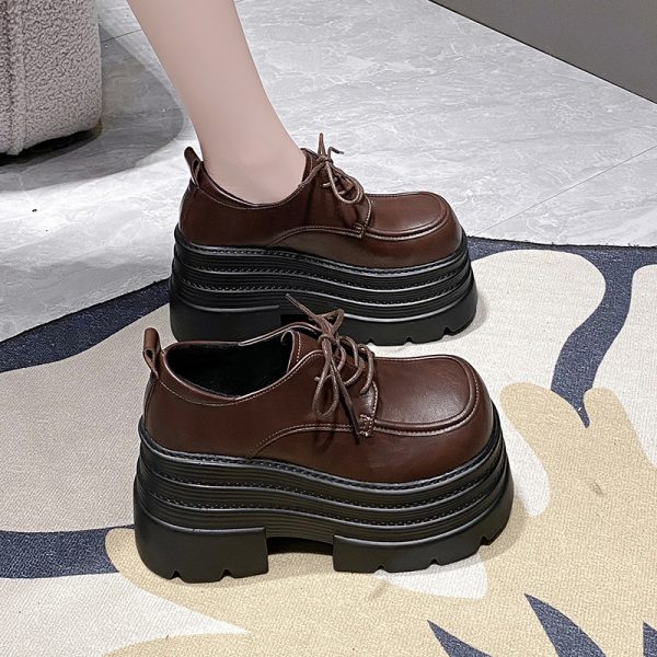 Women's 10cm Thick-Soled British Style Leather Loafers - 2025 Casual Platform Shoes for Petite Height Increase