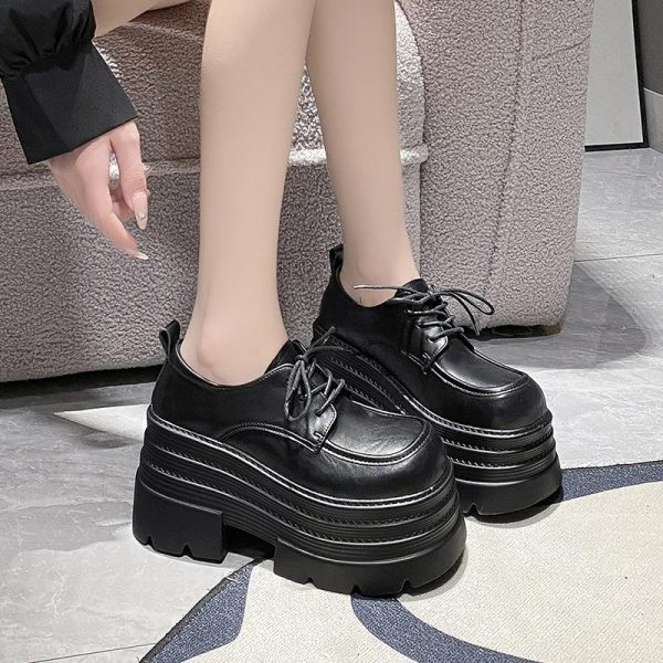 Women's 10cm Thick-Soled British Style Leather Loafers - 2025 Casual Platform Shoes for Petite Height Increase