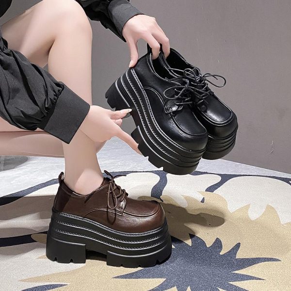 Women's 10cm Thick-Soled British Style Leather Loafers - 2025 Casual Platform Shoes for Petite Height Increase