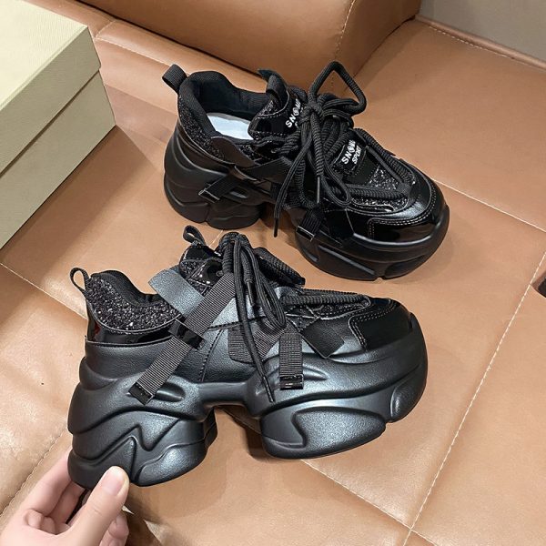 Women's 8CM Thick-Soled Casual Dad Shoes - Plush Sports Sneakers for Autumn Winter 2023, Trendy European Style