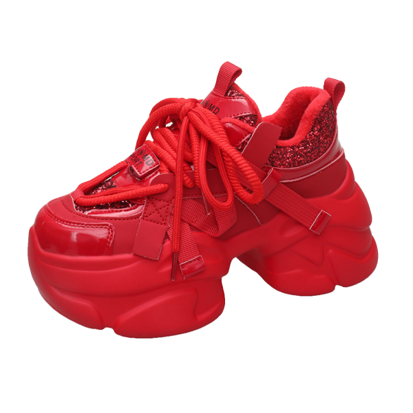 Women's 8CM Thick-Soled Casual Dad Shoes - Plush Sports Sneakers for Autumn Winter 2023, Trendy European Style