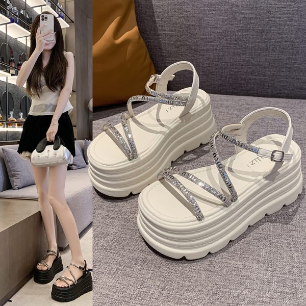Women's 8cm Thick-Soled Height-Increasing Roman Sandals, Soft-Sole Fairy Beach Shoes for Summer 2025 Outdoor Style
