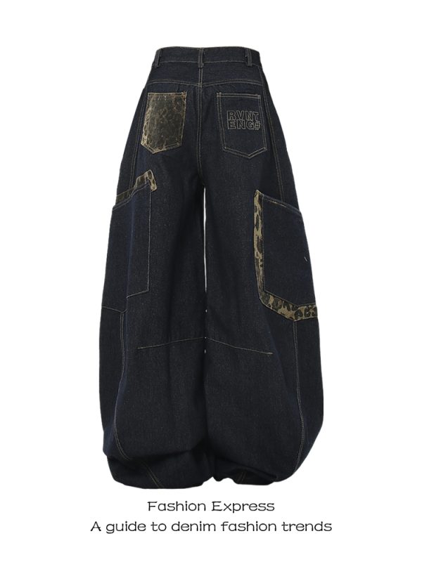 Women's American Retro Deconstructed Leopard Print Cargo Jeans - Autumn Winter Style, Loose Banana Scythe Pants