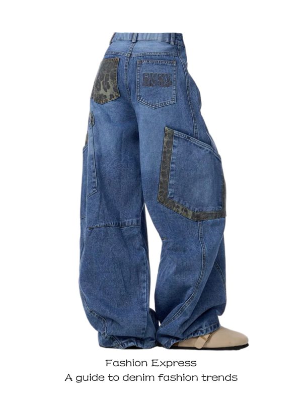 Women's American Retro Deconstructed Leopard Print Cargo Jeans - Autumn Winter Style, Loose Banana Scythe Pants