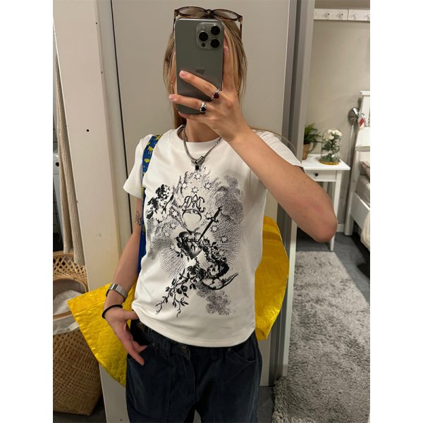 Women's American Retro Summer Round Neck Short Sleeve T-Shirt - Trendy Versatile Style for Daily Wear
