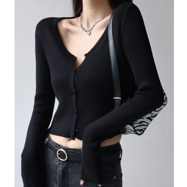 Women's American Style Fitted V-Neck Knit Top & High-Waisted Long Sleeve Cardigan - Slimming, Casual Chic Fashion