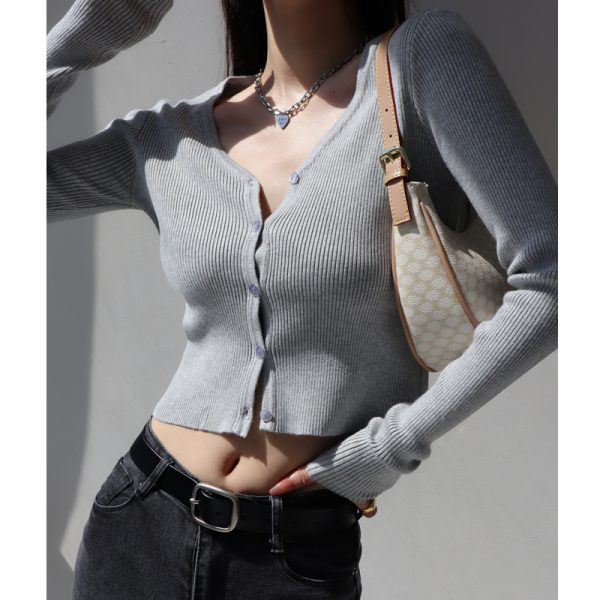 Women's American Style Fitted V-Neck Knit Top & High-Waisted Long Sleeve Cardigan - Slimming, Casual Chic Fashion